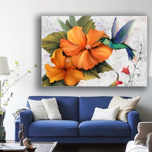 Tableau colibri orange 70x120cm en impression haute définition sur toile résistante