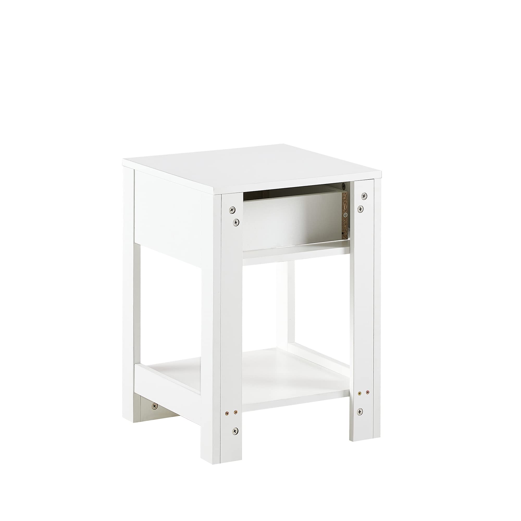 Comodino in rattan con cassetto, tavolino moderno per camera da letto, soggiorno e ufficio, piccolo comodino boho in legno, 40 x 40 x 55 cm, bianco
