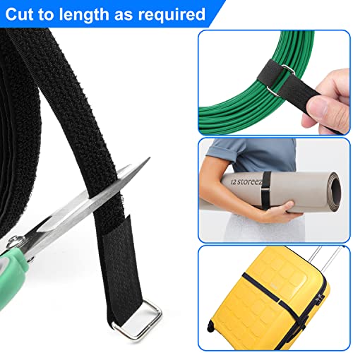 65.6Ft Hook And Loop Cable Straps With 60 Metal Buckles, Reusable Fastening Cable Ties, Nylon Cinch Strap Securing Cord Ties For Organizer Storage, Free Cut Length, Black #TOP1