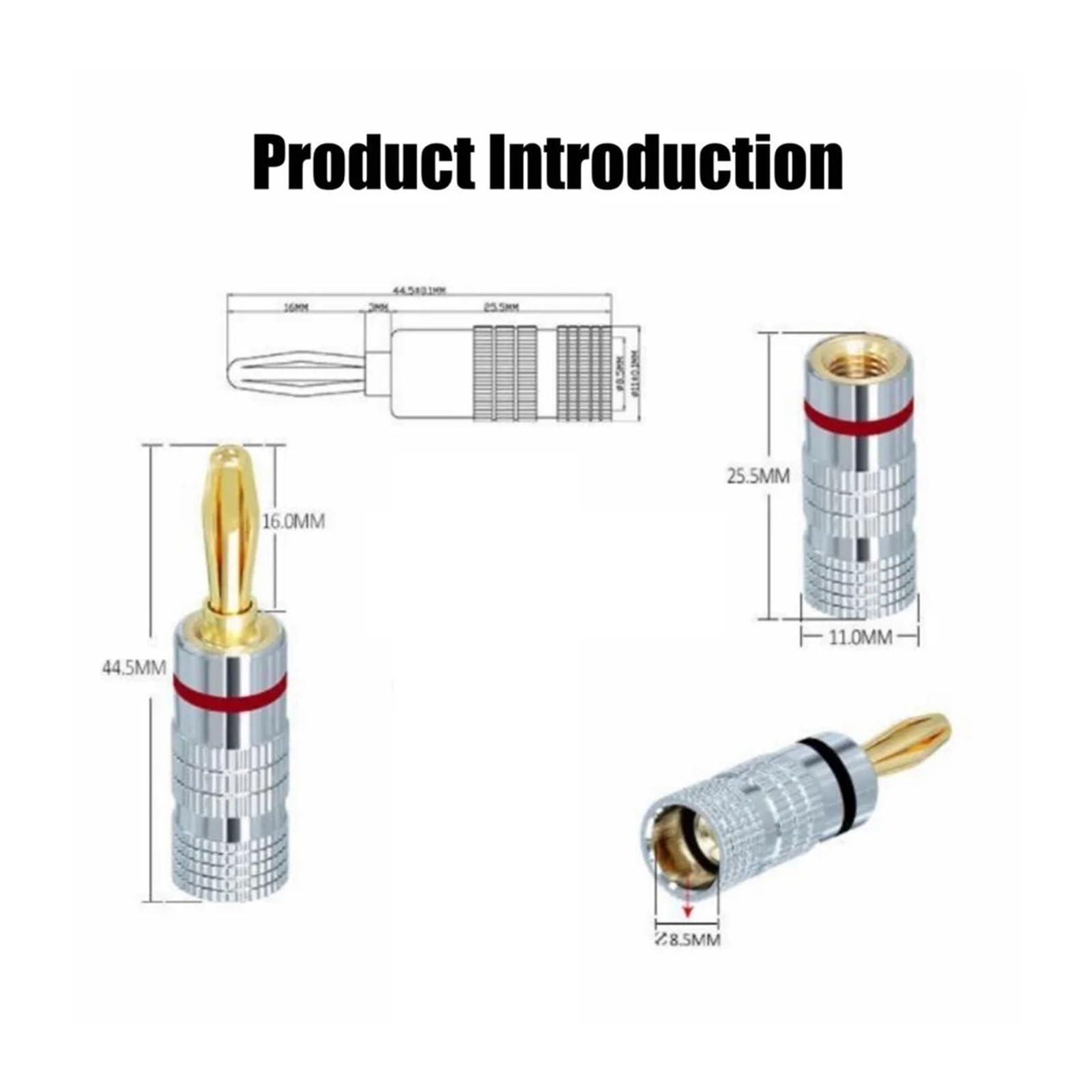 100/50 paires de fiches de haut-parleur en or 24 carats, adaptées aux connecteurs vidéo, noir et rouge(No brand)