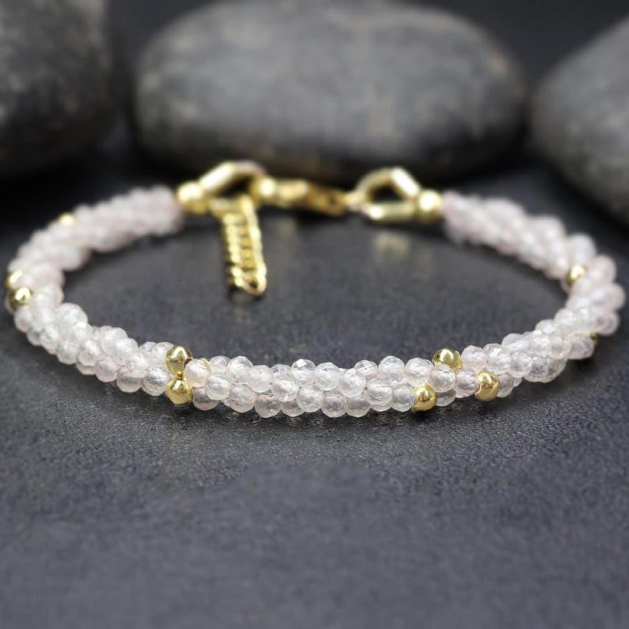 Labradorite Round Beaded Bracelet, Adjustable 7 Inch