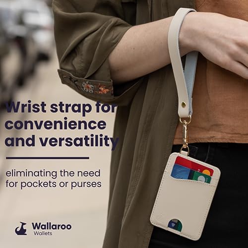 Image of Wallaroo Wallets Premium Leather Women's Wristlet Wallet Slim Card Holder for Credit Cards, ID, and Cash - Minimalist Slim Style with Non-Slip Lining and Wrist Strap (Beige)