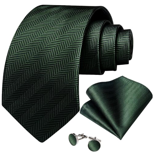 Image of DiBanGu Striped Tie Set for Men Silk Woven Plaid Necktie and Pocket Square Cufflinks Business Wedding
