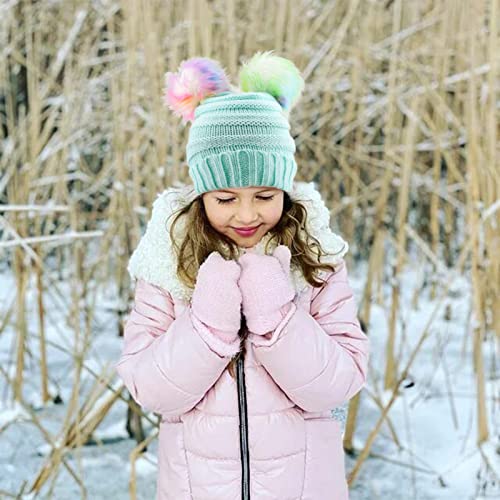 Actlati Kids Winter Knitted Beanie Hat Colorful Pompom Ears Ski Hat For Boy Girl(Ages 7-12) #TOP3