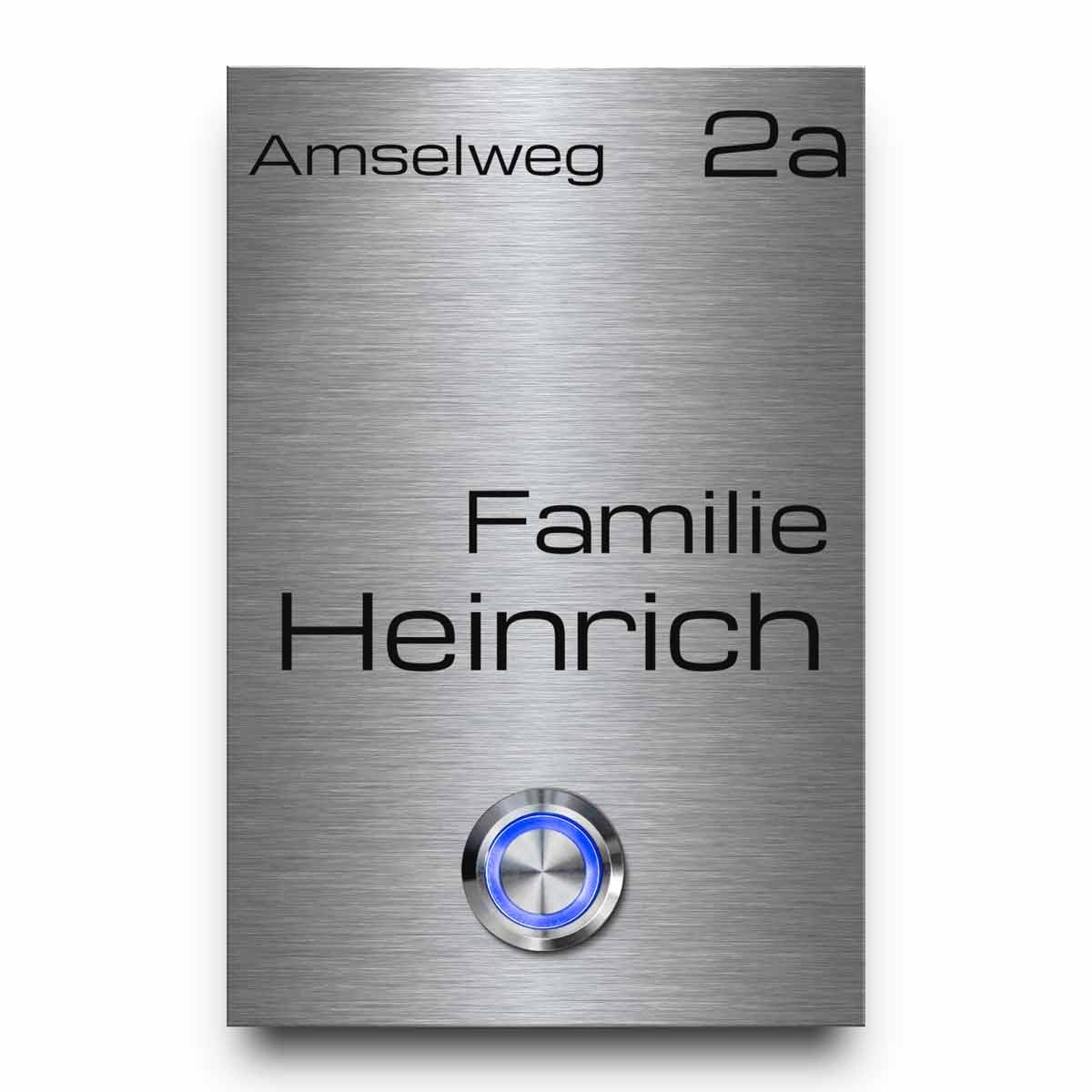 CHRISCK design - Edelstahl Türklingel Heinrich 8x12 cm rechteckig mit einem Klingel-Taster - personalisierte Gravur und verschiedene Motive | wetterfestes Klingelschild aus robustem Edelstahl