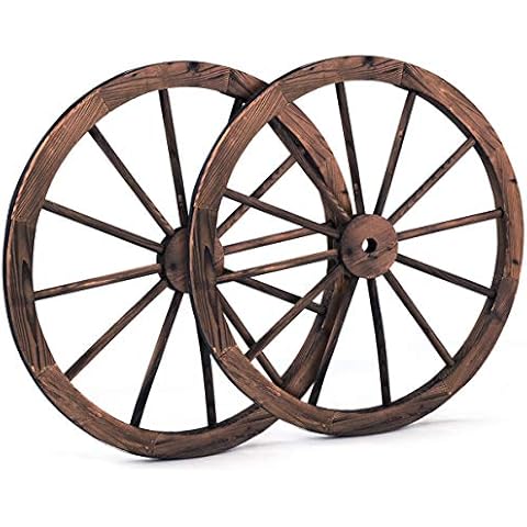 COSTWAY Vintage Wooden Wheels Set of 2 Cover