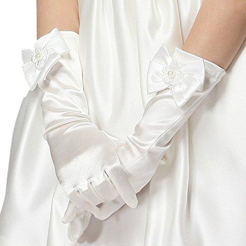 L-Peach Kids Satin Bowknot Formal Gloves Girl's Princess Costume Gloves for Bride Party Halloween Christmas Cosplay - Image 2