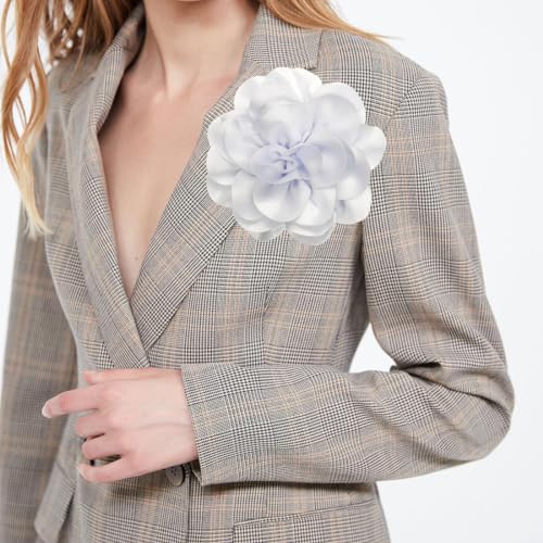 Image of Dainty Fabric Rose & Camellia Flower Oversized Brooch Pins & Hair Clip - Large Lapel Pin, 4.3in /7.5in