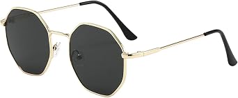 Hexagonal Sunglasses for Men Women, Polarised Polygon Retro Square Glasses Metal Frame UV400 Protection