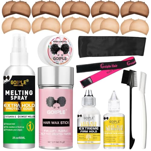 Wig Accessory Essentials Kit Lace Front Wig Glue & Remover, Wig Caps,…