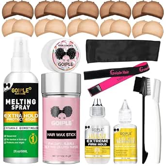Wig Accessory Essentials Kit with Lace Front Wig Glue & Remover, Caps, Elastic Band, Hair Wax Stick, Edge Control, Brush, Razor, and Scarf - 29PCS