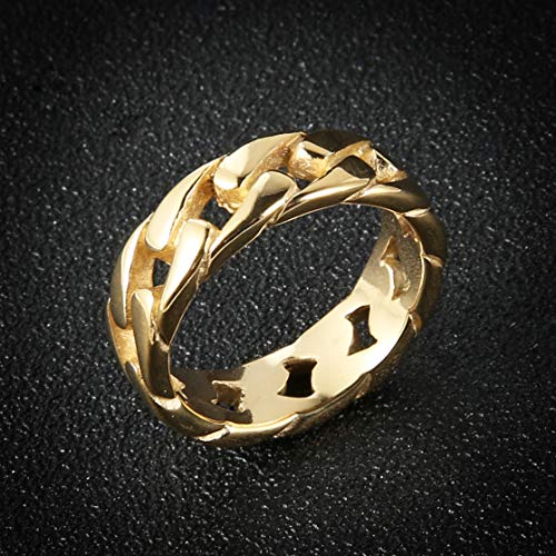 Hzman Mens Stainless Steel 7Mm Wide Band Cuban Link Chain Ring, Silver Gold Black #TOP4