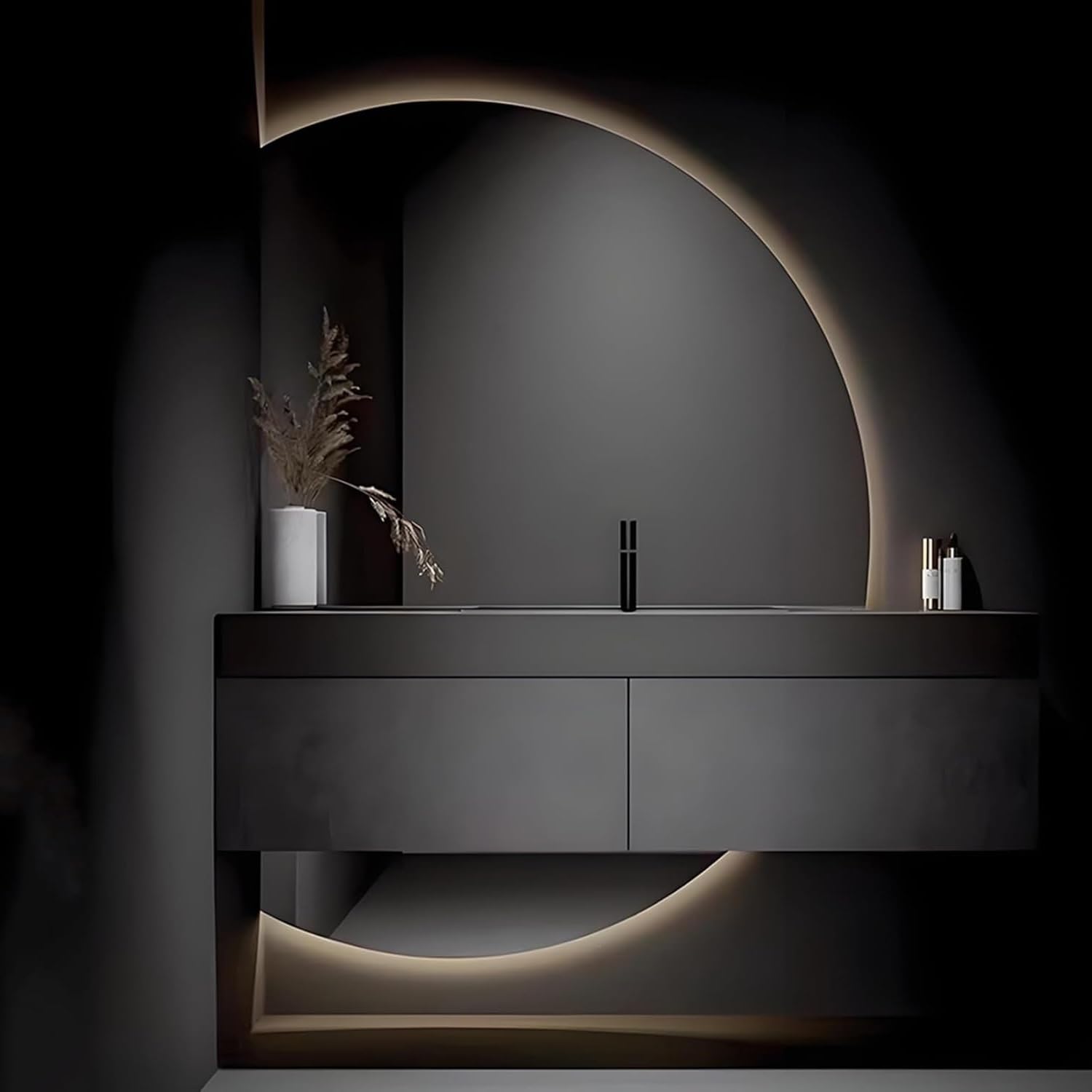 Miroir LED sans cadre haut de gamme au design demi-cercle droit élégant 110x70