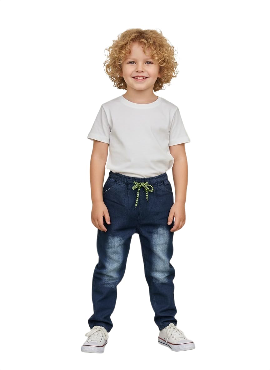 A.T.U.N. (ALL THINGS UBER NICE) Boys Cotton Denim Jeans | Soft Comfortable Kids Jeans with Adjustable Drawstring Waist | Casual Everyday Bottom Wear