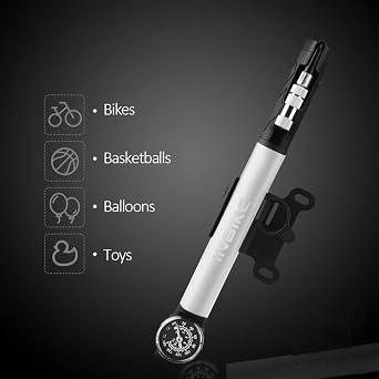 Mini Bike Pump Portable High-pressure Bike Tire Frame Pump Fits Presta Schrader with Pressure Gauge for Road Mountain Bikes (Silver)