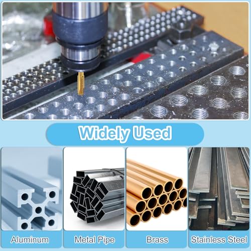 QUARKZMAN 14 Stück Spiral Point Gewindebohrer Set M2 M2.5 M3 M3.5 M4 M5 M6 Metrische Gewindebohrer Titanbeschichteter Schnellarbeitsstahl 6542 Maschinengewindebohrer Reparaturwerkzeug