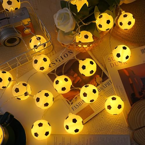 Weskjer 20 Fußball-Lichterketten, 3M Fußball-Lichterketten, Dekorative Fußballlichter, Ideal für Kinderzimmerpartys und Geburtstage