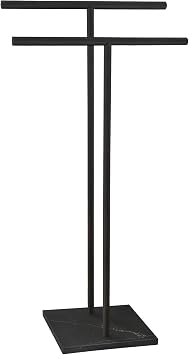 40 Inch Freestanding Towel Rack for Bathroom Floor Double-T Shape Bath Sheet Holder with Marble Design Base Standing Towel bar Next to Tub or Shower Towel Holder Stand SUS304 Matte Black