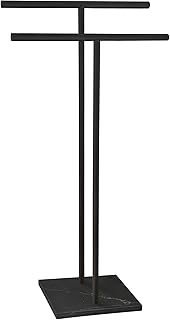 40 Inch Freestanding Towel Rack for Bathroom Floor Double-T Shape Bath Sheet Holder with Marble Design Base Standing Towel bar Next to Tub or Shower Towel Holder Stand SUS304 Matte Black