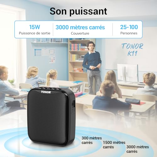 TONOR 15W Amplificateur Vocal Portable pour Enseignants, Microphone Sans Fil Bluetooth Rechargeable avec Casque Filaire pour Enseignement, Formation, Yoga, Discours, Réunion, Guides Touristiques K11 – Image 5
