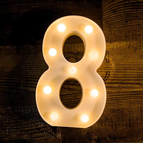 MIRADH LED Marquee Letter Lights Sign; Light Up Alphabet Letters for Wedding Birthday Party Christmas Home Bar Decoration; Warm White (Number-8)