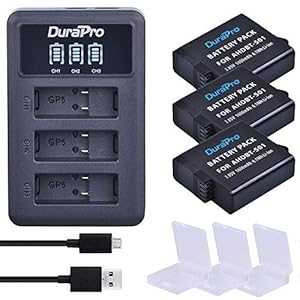 DuraPro 3Pcs 1600mAh Akku für Gopro Hero 5/6 Gopro 2018 Gopro 7 Kamera-Akkus + Rapid LED 3-Slots USB-Ladegerät mit Typ C-Anschluss (kompatibel mit Hero5 All Firmwares v02.00, v02.01)