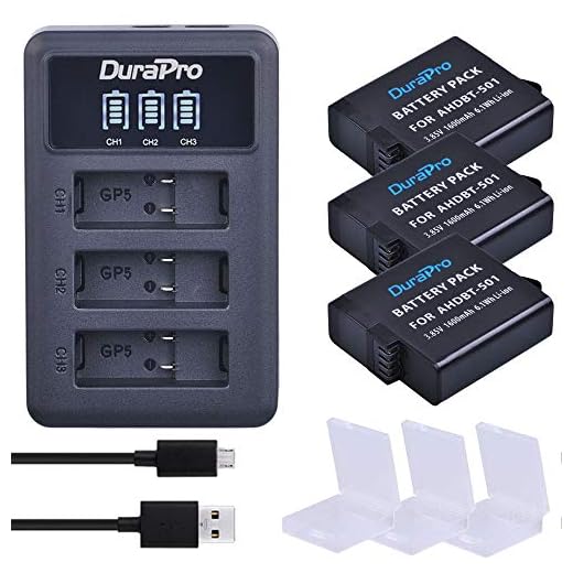 DuraPro Lot de 3 Batteries pour GoPro Hero 7 Hero 6 Hero 5 + Chargeur USB à 3 emplacements avec Port de Type C pour Accessoires GoPr
