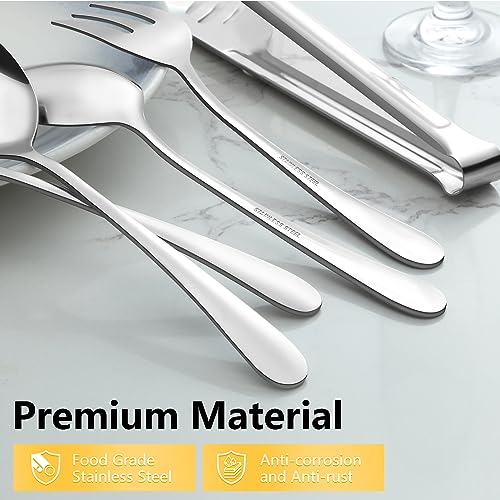 Pleafind 10 PCS Stainless Steel Serving Utensils Set with Spoons, Slotted Spoons, Forks, Tongs, Pie Server and Butter Knife for Parties, Buffet, Banquet by Pleafind - Image 4