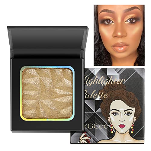 Highlighter Shimmer Makeup Palette Gold Colors,Shimmering Highlightering Pallet, Highly Pigmented Shimmery Powder For Face/Body,Illuminate Sparkly Shade For Fair Skin Tone,Small Pallet To Carry, Vegan ,Cruelty-Free #TOP8