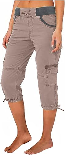 SHOPESSA Pantalones cargo para mujer con bolsillos, cintura alta, leggings largos acampanados, pantalones casuales de senderismo, pantalones cargo