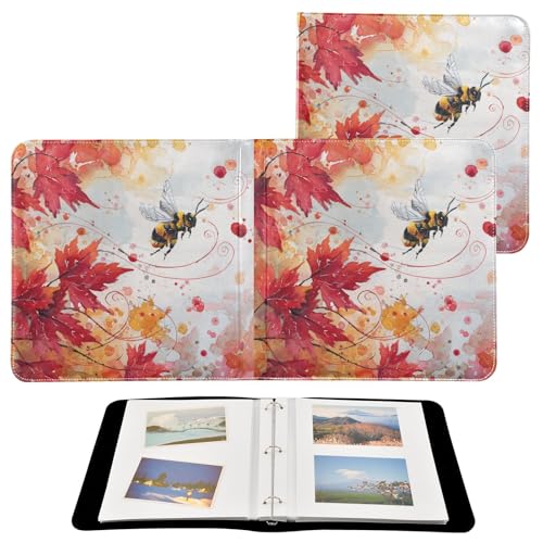 Album photo en cuir synthétique pour toutes les tailles d'albums de famille pour photos - Pages autocollantes - 20 feuilles - Feuilles d'érable et abeilles d'automne
