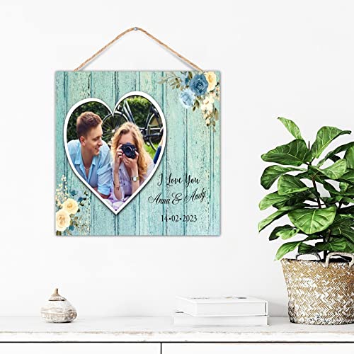 Tablón de madera personalizable con texto I Love You y acabado envejecido para colgar 5
