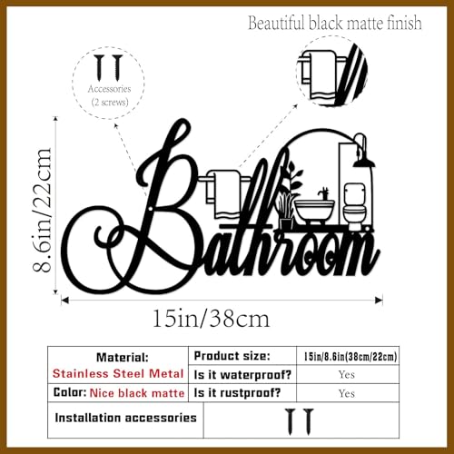Decoración de Pared de Baño en Metal Negro FengPingZi, Cartel Divertido para Baño Estilo Granja, Arte de Baño Moderno (15 x 8.6 pulg) miniatura 3