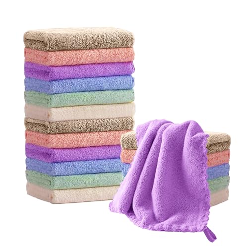 Image of DAMATCH 10''x10''Baby Washcloths with Hanging Strap, Microfiber Baby Towels for Newborns,Extra Absorbent and Soft Burp Cloth for Infants and Toddlers,Gentle On Sensitive Skin (Coral Fleece-18)