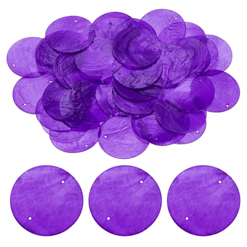 Coquillages ronds violets 50 mm percés pour fabrication de carillons éoliens