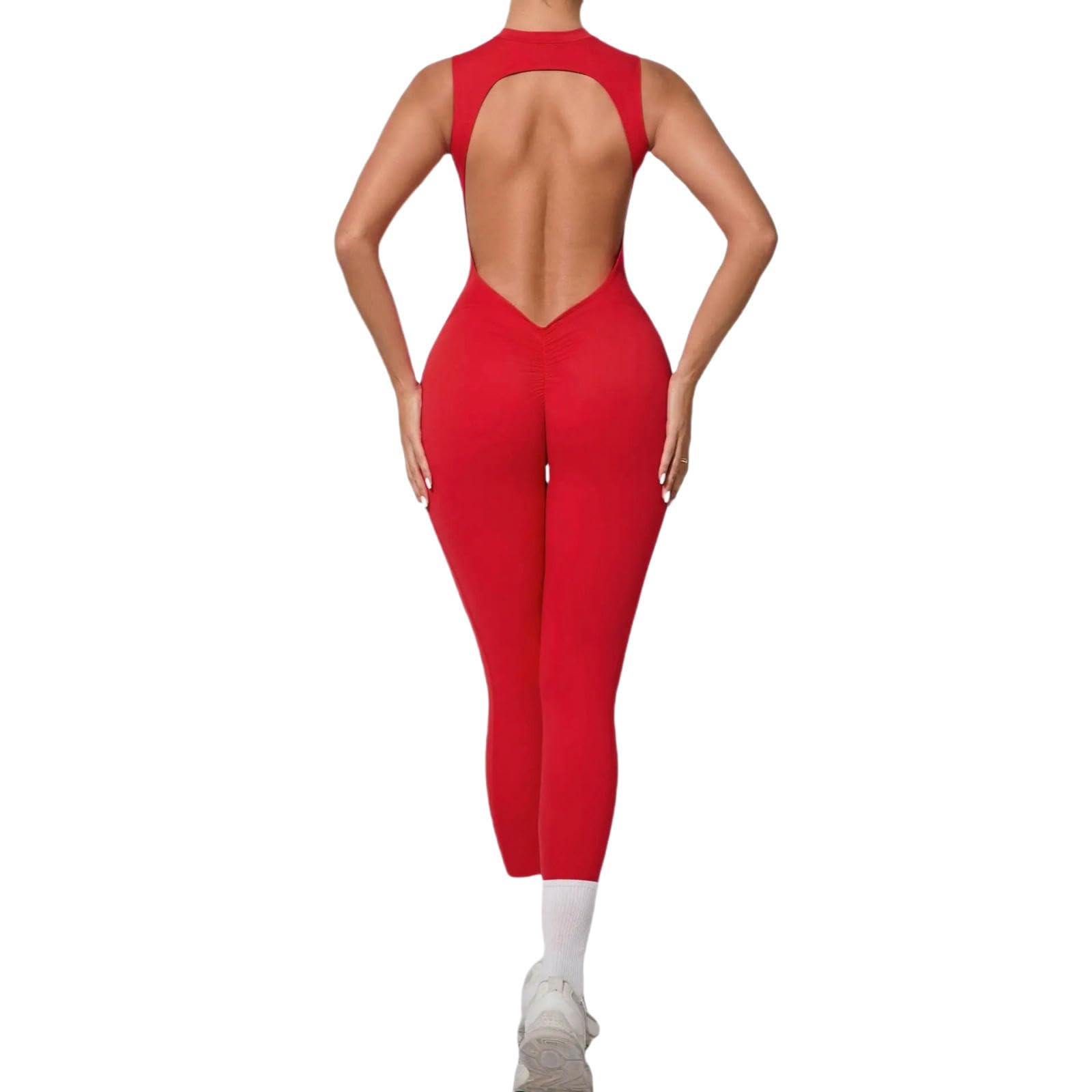 Shapewear Seamless Yoga Jumpsuits Sports Fitness Hip-lifting Krótki rękaw Backless One-Piece Workout Siłownia Dla Kobiet-Czerwona 3-m