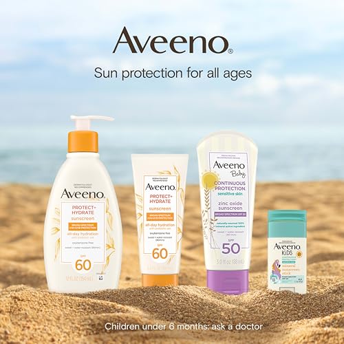 Image of Aveeno Protect + Hydrate Sunscreen Lotion for Body & Face with Prebiotic Oat, SPF 60 Broad Spectrum Sunscreen, Paraben, & Oil Free, Water & Sweat Resistant (80-min) for Sensitive Skin, 3 Fl Oz | Moisturizing