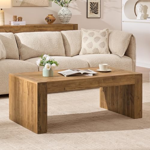WINWY Reclaimed Solid Wood Coffee Table for Living Room, 47.3" Modern Rectangular Center Table with Thick Design, Rustic Industrial Cocktail Table for Home, Office, 10 Mins Easy Assembly