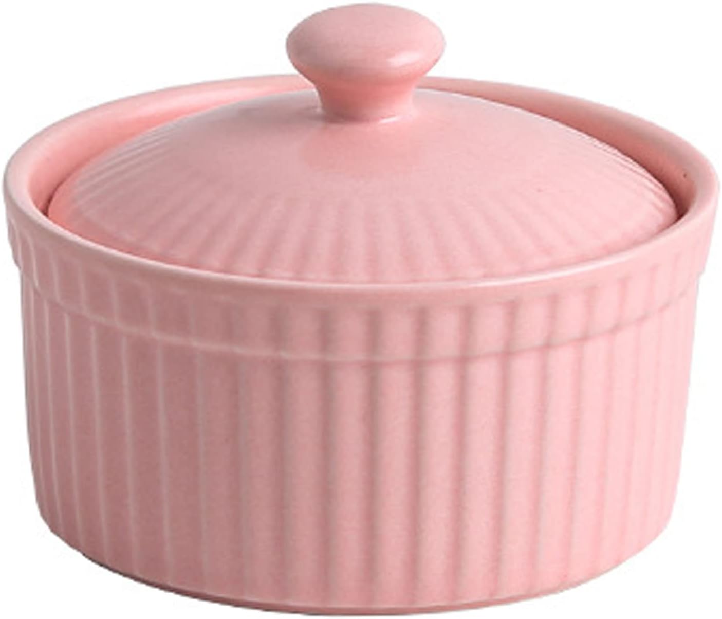 Baking Porcelain Ramekins with Lid Mini Casserole for Appetizer Custard Dipping(Pink)
