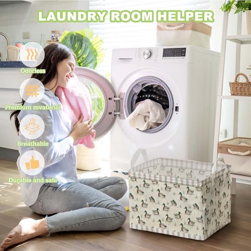Image of Duck Baby Shower Decorations,Duck Storage Baskets,Mallard Ducks Nursery Decor,Large Square Canvas Laundry Hamper With A Waterproof PE Coating,Foldable Kids Toy Clothes Bins for Bedroom