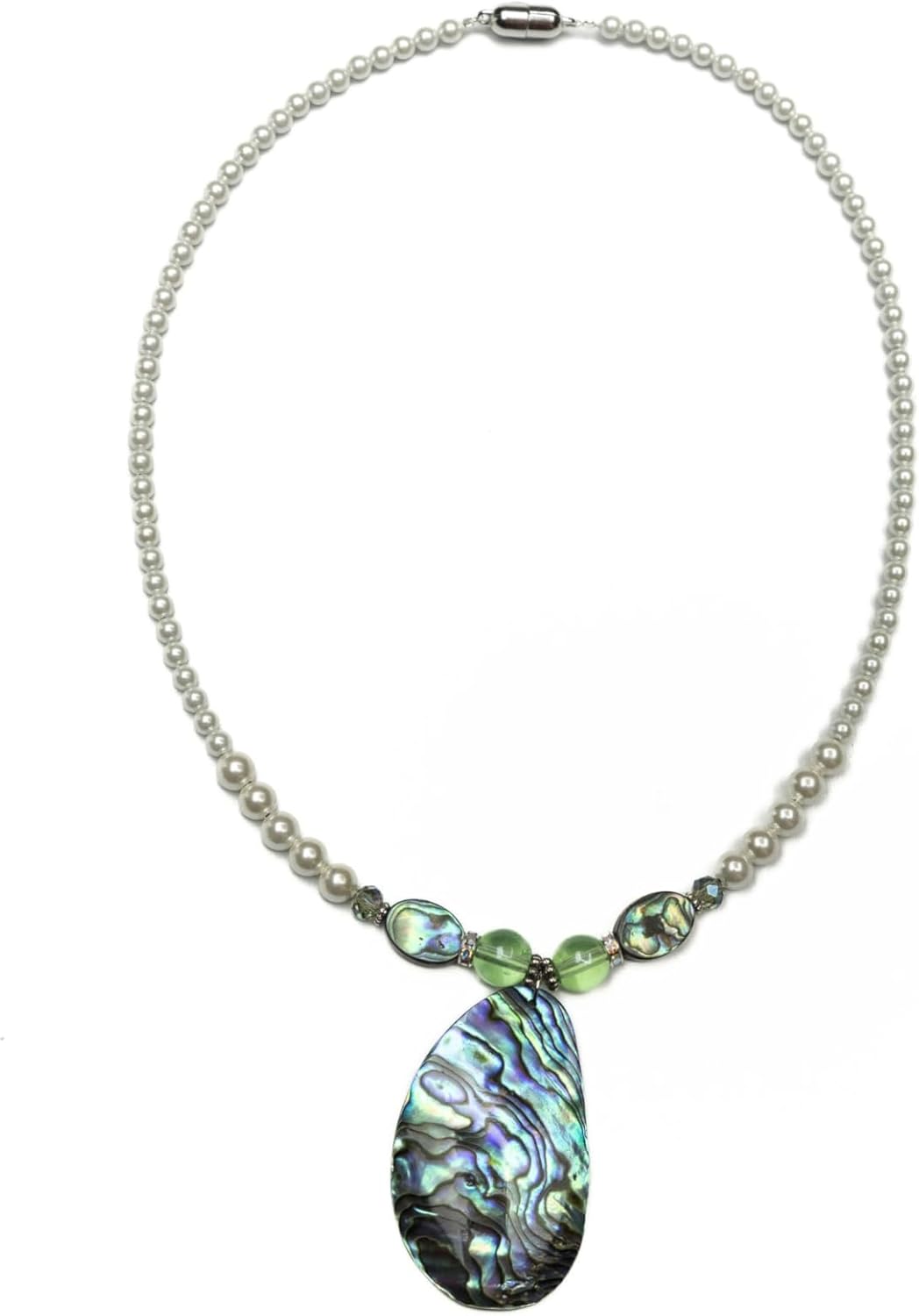 Magnetic Therapy Necklace, Unisex Hematite Necklace- Abalone Shell, Leather and White Magnetic Hematite Wellness Jewelry Targeting Pressure Points for Health and Style - Size 18