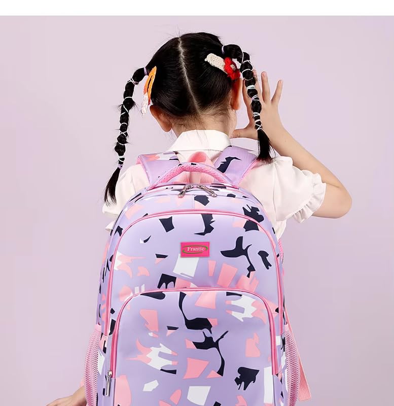 Image of Frantic Waterproof Polyester 35 L School Backpack With Pencil /Staionery Pouch School Bag Class 1 to 8 Daypack Picnic Bag For School Going Boys & Girls(RR Purple Animal B)