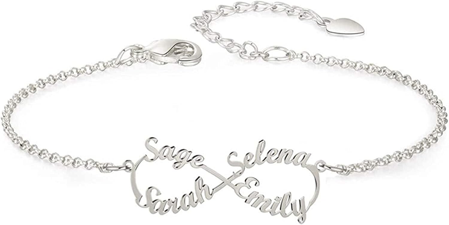 Personalized Bracelet for Womens Simulated Birthstones Engraved 1-4 Names Customized Anklet Exquisite Unique Initial Name Bracelet or Anklet to Her Birthday Anniversary Valentine's Day Gifts
