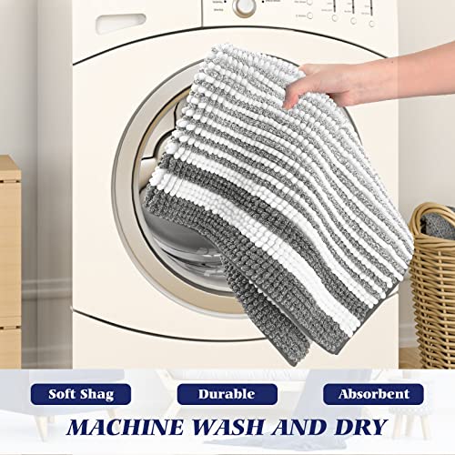 Sunhop Bathroom Rugs Bath Mat Set, 2 Piece Soft Plush Chenille Bathroom Runner Rug, Absorbent & Non Slip Bath Mat For Tub, Bedroom And Shower Floor, Machine Washable (20" X 47" Plus 20" X 20", Grey) #TOP3
