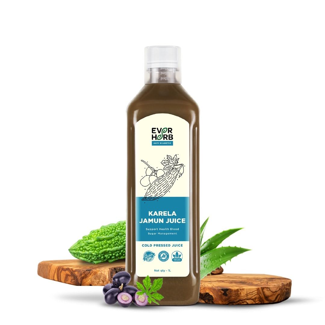 Everherb (by PharmEasy) Karela Jamun Juice for Diabetes - 1L | Helps control Blood Sugar Level & Weight Management | Ayurvedic 100% Natural Sugar Free | Suitable for diabetes & prediabetes - 1000ml-image-2