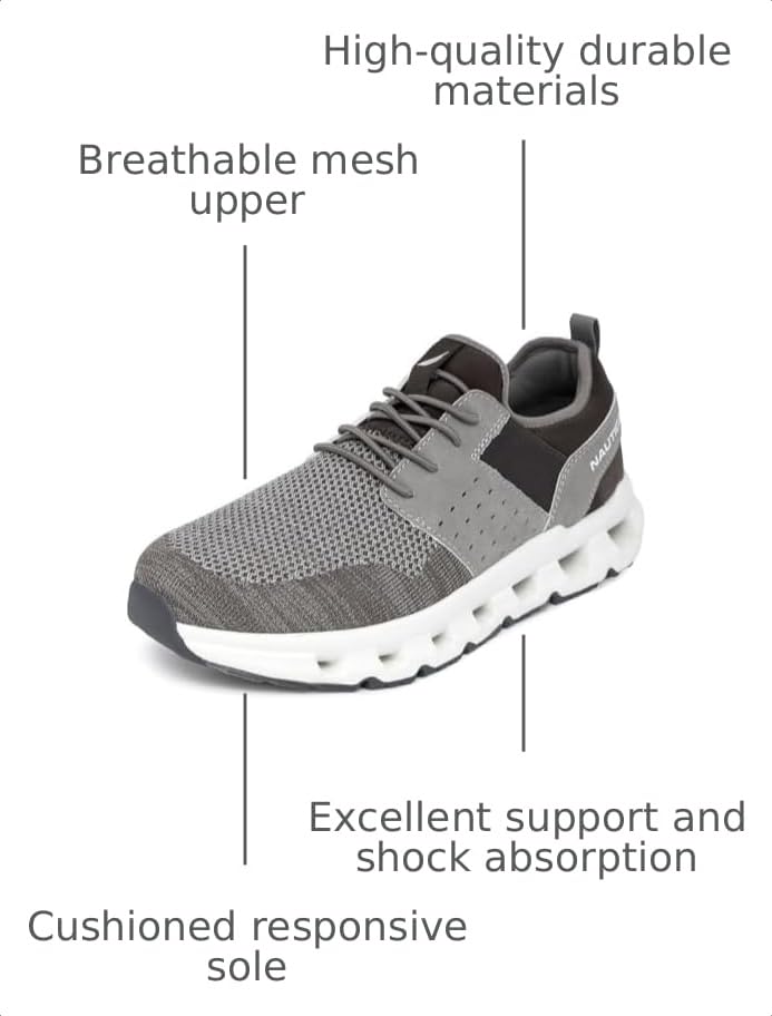 Image of Nautica Men's Running Sneakers Sport Lace-Up Athletic Shoes for Gym Tennis - Cushioned, Breathable, Lightweight & Comfortable-Zer M-Charcoal, Size 9.5