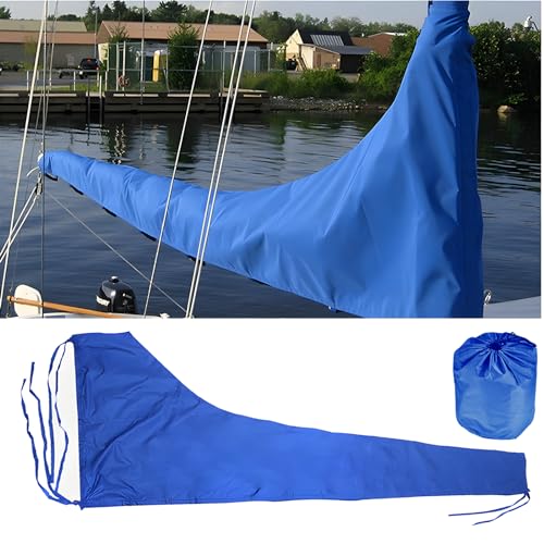 HSOKEW Mainsail Boom Cover, 600D Boat Sail Cover 12-13ft Heavy Duty Sailboat Mainsail Cover Water Proof Windproof U V Protection Weather-Resistant Boat Sunshade Cover for Outdoor Booms, Blue