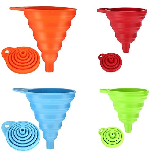 Siasky 4 Pcs Silicone Collapsible Funnel, Funnels for Kitchen Use Filling Bottles, Food Grade Foldable Kitchen Funnels for Water Bottle Liquid Powder Transfer Siasky 4 Pcs Silicone Collapsible Funnel, Funnels for Kitchen Use Filling Bottles, Food Grade Foldable Kitchen Funnels for Water Bottle Liquid Powder Transfer