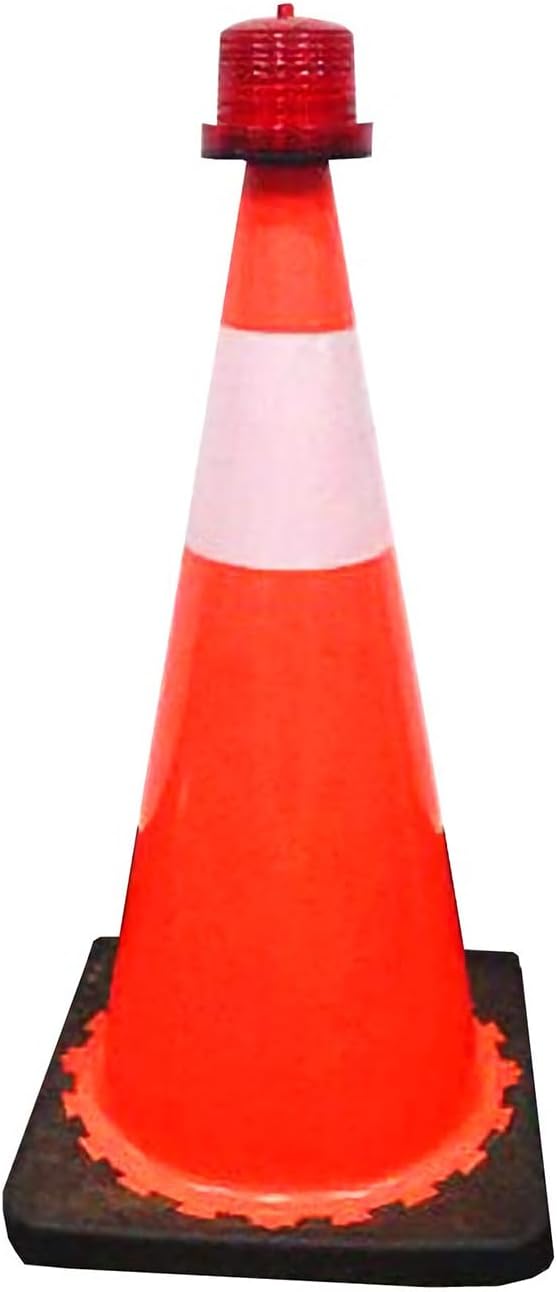 Luwint Handheld Red Emergency Strobe Warning Light - LED Solar Powered Road Construction Cone Traffic Flicker Beacon Lamp, Pack of 4