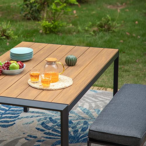 Sophia & William Outdoor Furniture Aluminium Patio Table And Benches 3 Pieces Patio Set Patio Dining Set For 4, 2 Outdoor Benches 42" With Cushion 1 Patio Dining Table 63" For Lawn Garden Backyard #TOP4